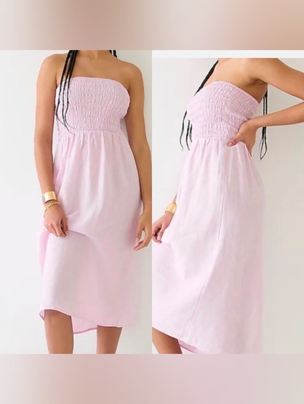 J. Crew Strapless Linen Smocked Midi Dress Frosty Lavender M Nwt